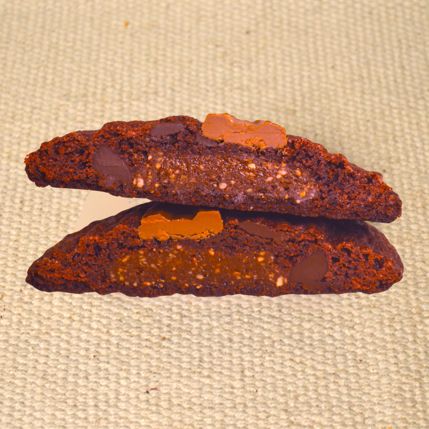 red velvet cookie filled with chocolate hazelnut gianduja
